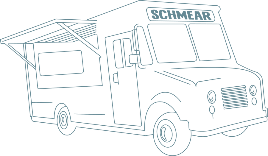 Line drawing of the original Schmear It food truck
