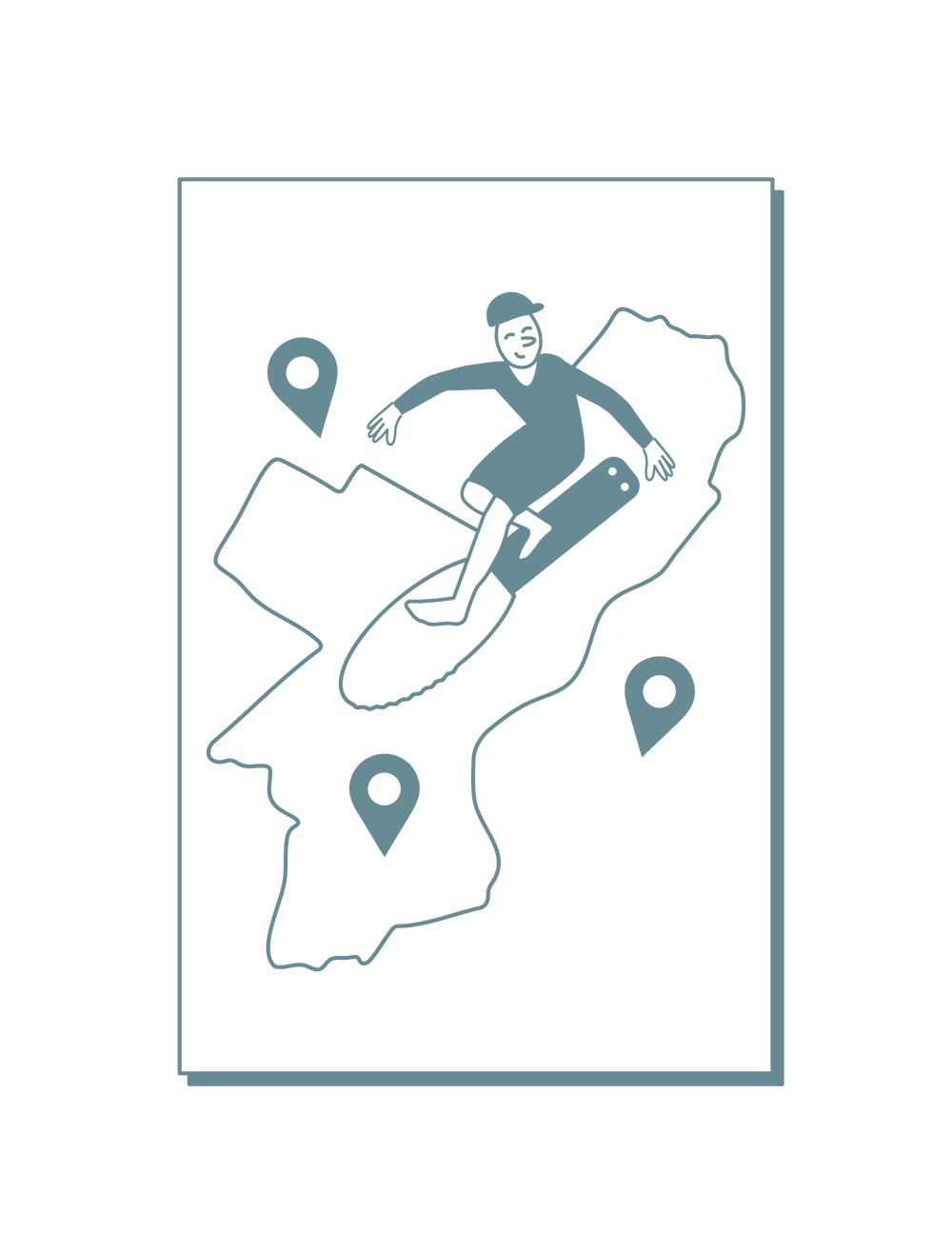 Illustrated map of Philadelphia with location pins