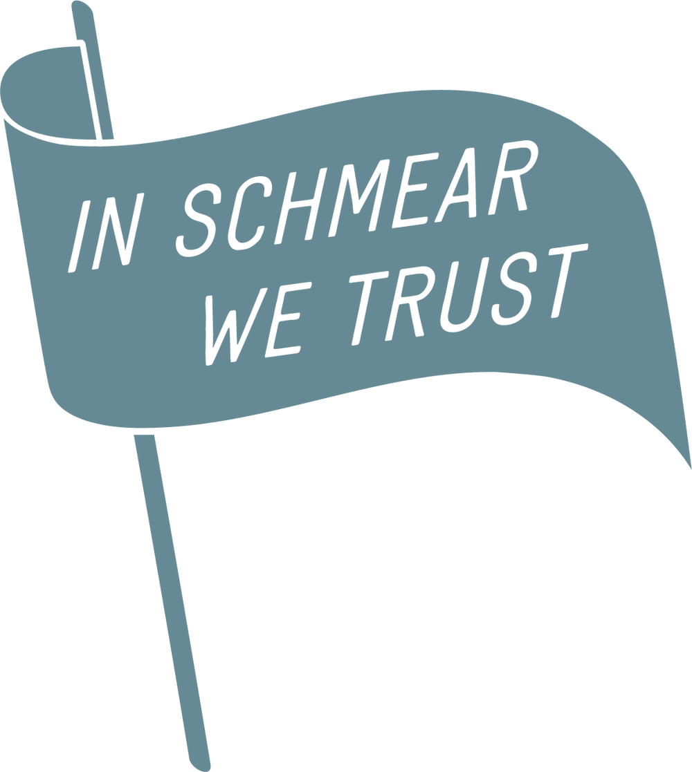 Pennant flag reading In Schmear We Trust
